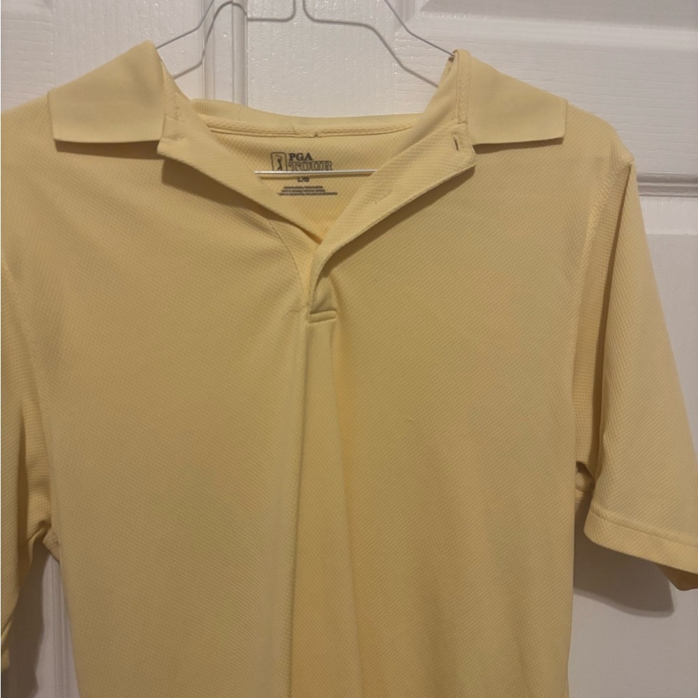 PGA Tour Polo Shirt Men's LG Yellow Pro Series Golf Polyester Athleisure